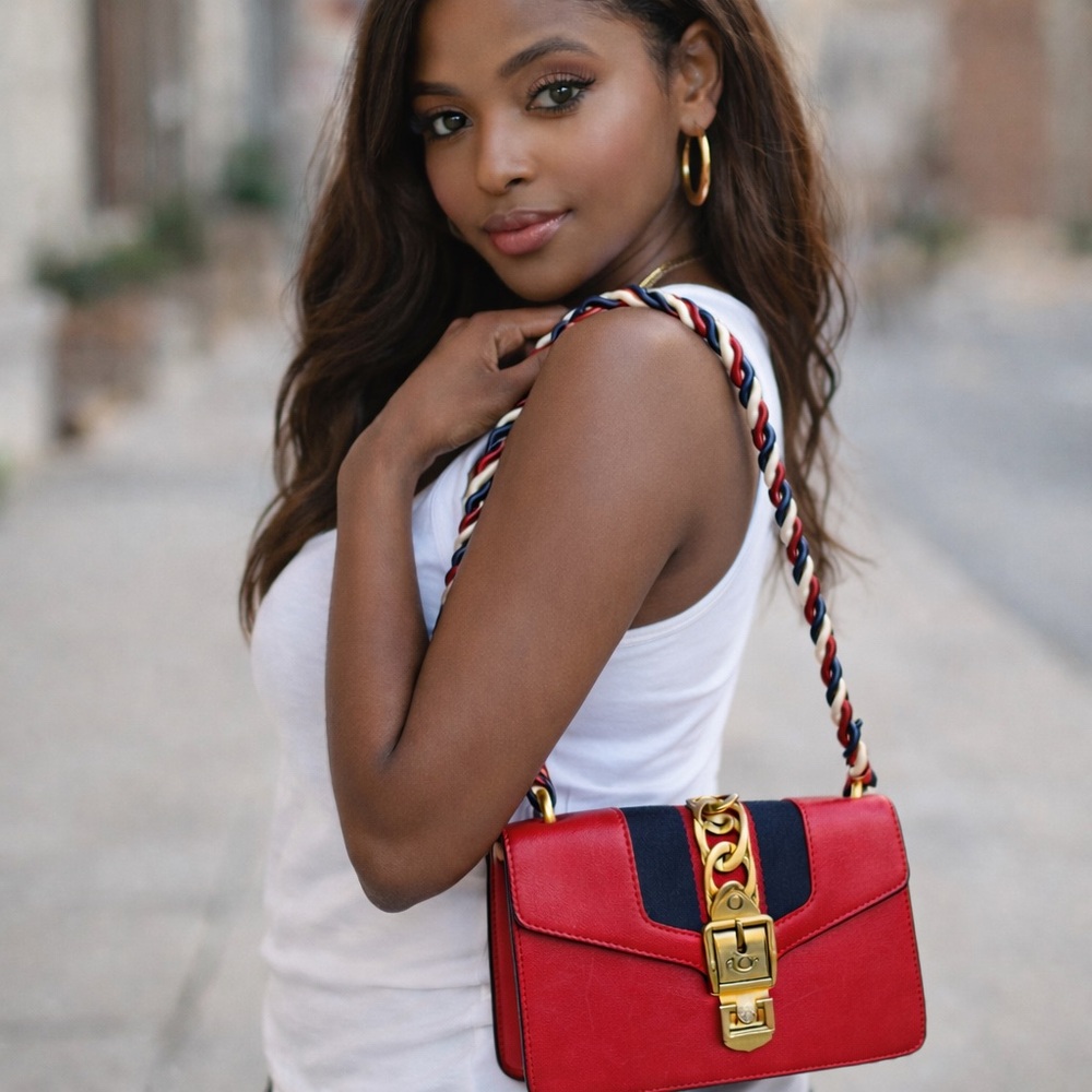 Gucci Sylvie Red Calfskin and Gold Mini Bag with Chain - Picture 1 of 16